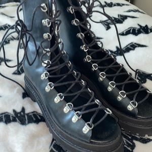 Dolls Kill Black Lace-Up Combat Moto Boots